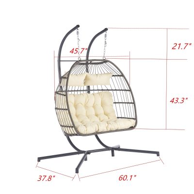 2 Person Outdoor Rattan Hanging Chair Patio Wicker Egg Chair - Image 4