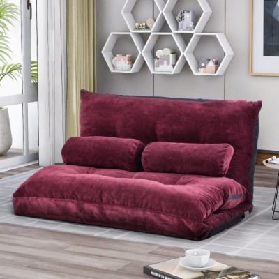 Sofa Bed Adjustable Folding Futon Sofa Video Gaming Sofa Lounge Sofa with Two Pillows - Image 2