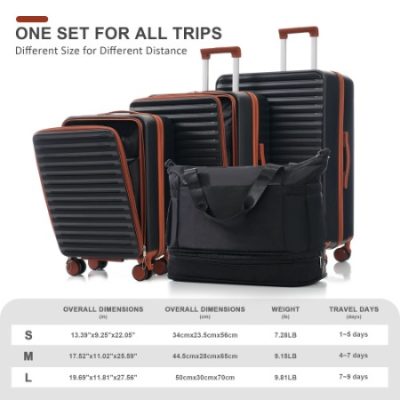 Luggage 4 Piece 20 24 28 Sets And A Bag, 20 24 With Front Pocket,Hard Shell Luggage Carry On Luggage Set With TSA Lock, Usb, Universal Wheel,cup Holder - Image 8