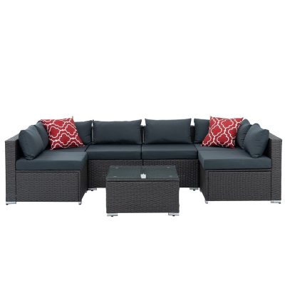 Patio Furniture, Outdoor Furniture, Seasonal PE Wicker Furniture, 7 Set Wicker Furniture With Tempered Glass Coffee Table - Image 2