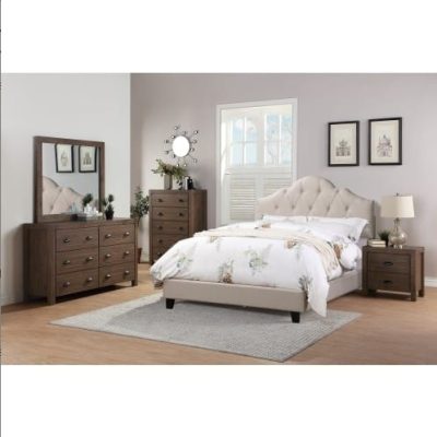 Contemporary 1pc Queen Size Bed Adjustable HB Light Brown Polyfiber Tufted Upholstered Wooden Bedframe Bedroom Furniture - Image 4
