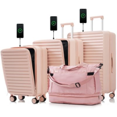 Luggage 4 Piece 20 24 28 Sets And A Bag, 20 24 With Front Pocket,Hard Shell Luggage Carry On Luggage Set With TSA Lock, Usb, Universal Wheel,cup Holder - Image 2