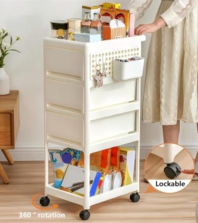 Storage Stroller - 4 Layer, Storage For Bedroom, Living Room, Kitchen,restroom,Flexible To Move, Can Put Toys, Snacks, Tools, Pet Supplies,PP Material Is Safe And Durable