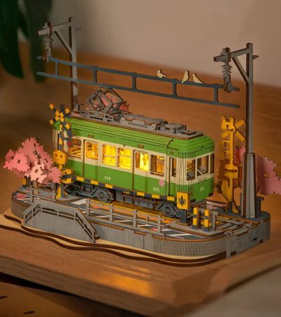 Rolife  Sakura Journey Tram Car 3D Wooden Puzzle Model Toys Teens Gift