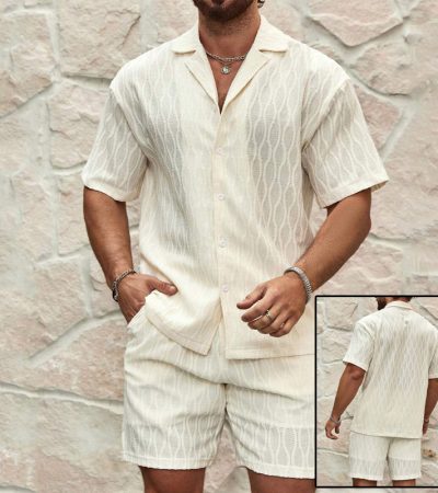 Men Tracksuits Summer Fashion Solid Loose Casual Two Pieces Lapel Button Shirt Shorts Beach Holiday All-match Outfits Male