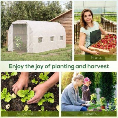 Outsunny 15 X 7 X 7 Walk-In Tunnel Greenhouse, Large Garden Hot House Kit With 6 Roll-up Windows & Roll Up Door, Steel Frame, White - Image 8