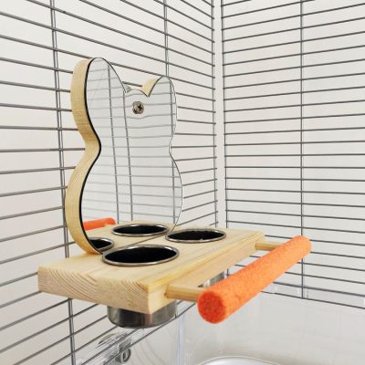 Parrot Puzzle Bird Toy Grinding Claw Stand Stainless Steel Food Cup Mirror - Image 3