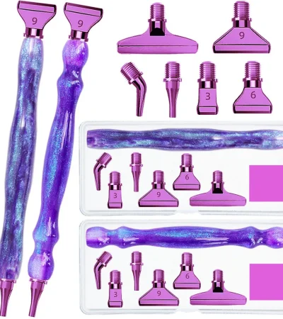 Purple 5D DIY Diamond Pen Set Resin Diamond Painting Tool Point Drill Pen With Thread Multifunctional 6 Metal Pen Heads And Clay