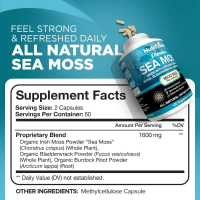 Organic Seaweed Extract, Clear Skin Supplement, 1600 mg, Immune Support/Skin Health and Joint Support/Detox, 120 Capsules - Image 4