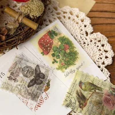 60pcs Vintage Postage Stamp Aesthetic Classical Beauty Deco Paper Sticker For Scrapbooking, Journaling Supplies Planner - Image 2