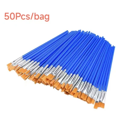 50Pcs Painting Brushes Set Art School Students Supplies Round Flat Hair Nylon Hair Paint Brush Pen for Oil Acrylic Watercolor - Image 8