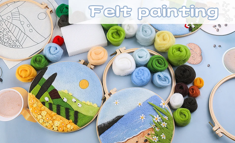 CHENISTORY Wool Felting Painting Night Sky Scenery Starter Kit Needle Felting Picture With Frame Wool Felting Painting Kit Diy 9 kf S2450c534a2d74b369edfb8277b8e5fa5y Shandyz Hub