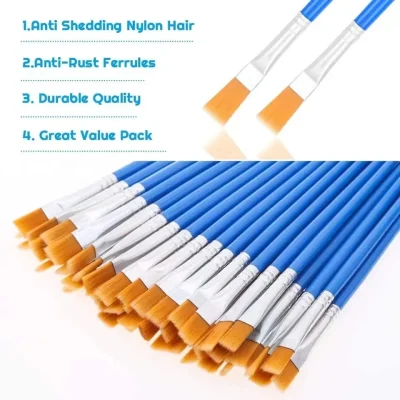 50Pcs Painting Brushes Set Art School Students Supplies Round Flat Hair Nylon Hair Paint Brush Pen for Oil Acrylic Watercolor - Image 6