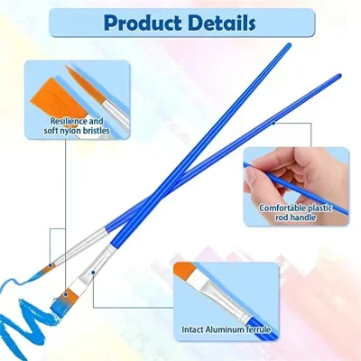 50Pcs Painting Brushes Set Art School Students Supplies Round Flat Hair Nylon Hair Paint Brush Pen for Oil Acrylic Watercolor - Image 4