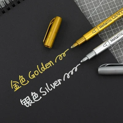 2/1Pc Brush Metallic Marker Pens Gold Silver Color Permanent Art Marker For Manga Crafts Scrapbooking School Stationery Supplies - Image 3