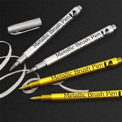 2/1Pc Brush Metallic Marker Pens Gold Silver Color Permanent Art Marker For Manga Crafts Scrapbooking School Stationery Supplies - Image 4