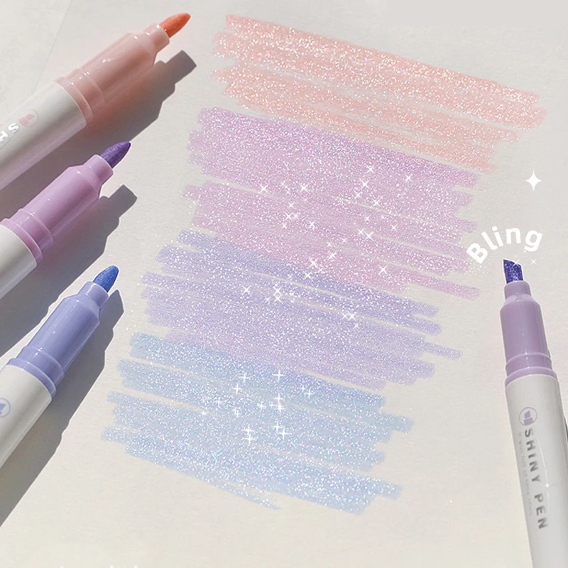 4pcs Glitter Color Shiny Pens Set Bling Sparkling Highlighter Marker 4mm Brush for Drawing Painting Art School Metallic Glitter