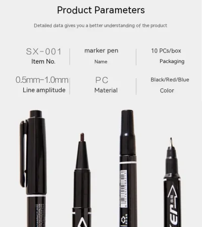 10Pcs Twin Tip Permanent Art Markers Pens, Fine Point, Waterproof, Oily, Black,Red,Blue Ink, Painting, Office & School Supplies