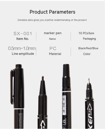 10Pcs Twin Tip Permanent Art Markers Pens, Fine Point, Waterproof, Oily, Black,Red,Blue Ink, Painting, Office & School Supplies