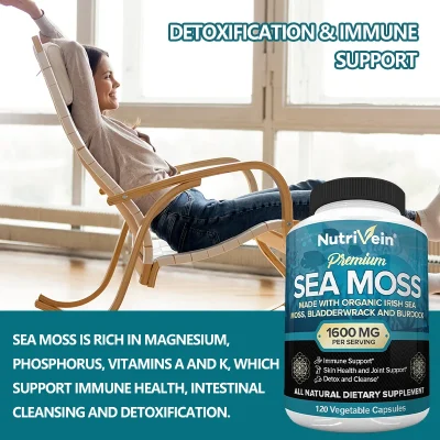 Vegetarian Organic Sea Moss Supports Immune System, Joint Health Intestinal Cleansing Detoxification & Cleansing Skin Supplement - Image 5