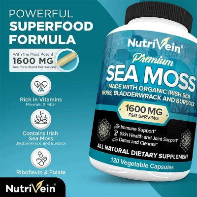 Vegetarian Organic Sea Moss Supports Immune System, Joint Health Intestinal Cleansing Detoxification & Cleansing Skin Supplement - Image 2