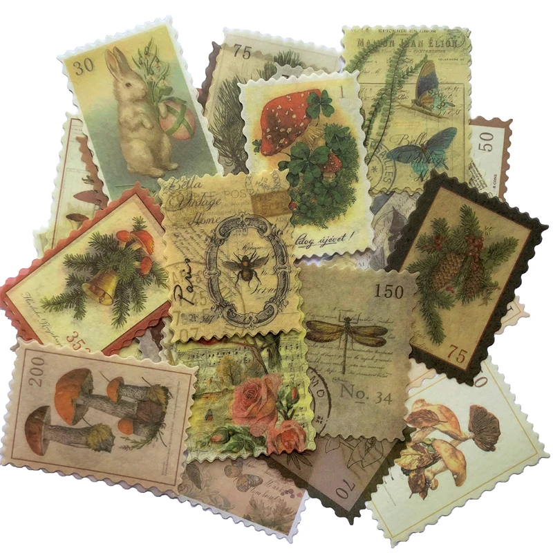 60pcs Vintage Postage Stamp Aesthetic Classical Beauty Deco Paper Sticker For Scrapbooking, Journaling Supplies Planner