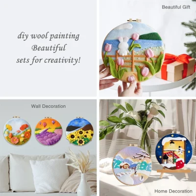 CHENISTORY Wool Felting Painting Night Sky Scenery Starter Kit Needle Felting Picture With Frame Wool Felting Painting Kit Diy - Image 5