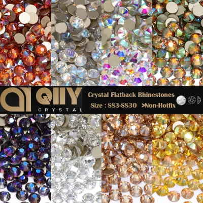 QIIY SS3-SS30 High Quality Crystal Rhinestones Gold Bottom Flat Back Glass Strass Stones DIY Craft Nail Art Accessories
