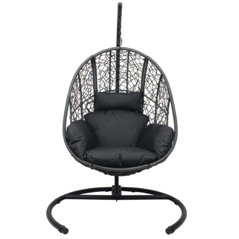 Outdoor Indoor PE Wicker Swing Egg Chair Gray Color - Image 8