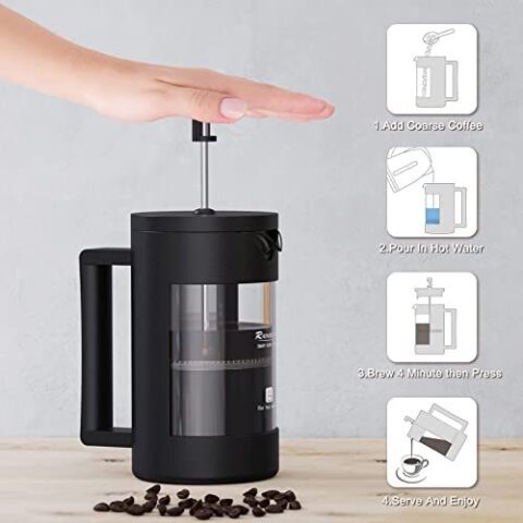 French Press Coffee Maker, Camping Plastic Glass French Coffee Press, Medium Size Tea And Frothed Milk Press,100 Percent BPA Free Prensa Francesa, Rust-Free And Dishwasher Safe,12 Oz & 21 Oz - Image 6