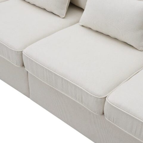 Seater Modern Linen Fabric Sofa With Armrest Pockets And 4 Pillows,Minimalist Style Couch For Living Room, Apartment, Office,3 Colors - Image 4