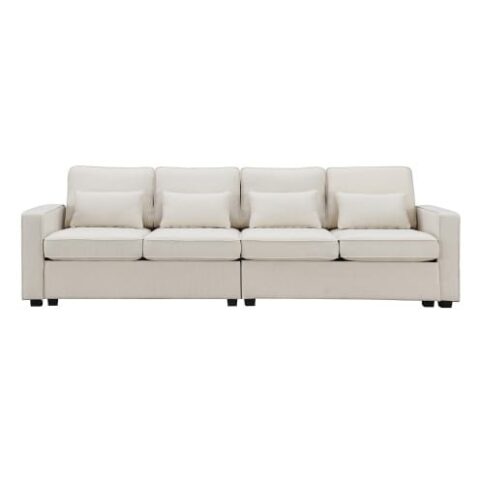 Seater Modern Linen Fabric Sofa With Armrest Pockets And 4 Pillows,Minimalist Style Couch For Living Room, Apartment, Office,3 Colors - Image 7