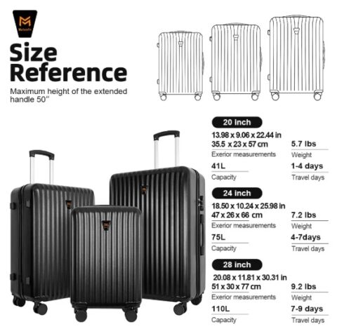 3pcs Luggage Set   Lightweight Hard Shell Suitcase Set With Double Spinner Wheels, Large Capacity, Includes 3pc U-Shaped Travel Pillow Set, Perfect For Business  Family Trips - Image 8