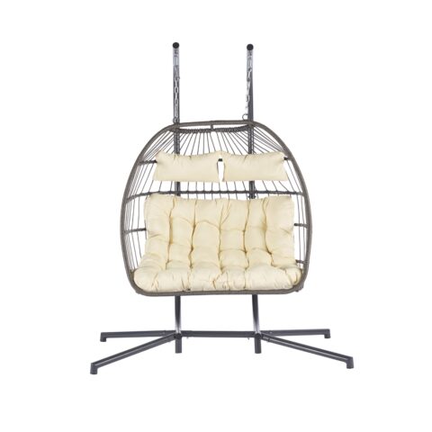 2 Person Outdoor Rattan Hanging Chair Patio Wicker Egg Chair - Image 6