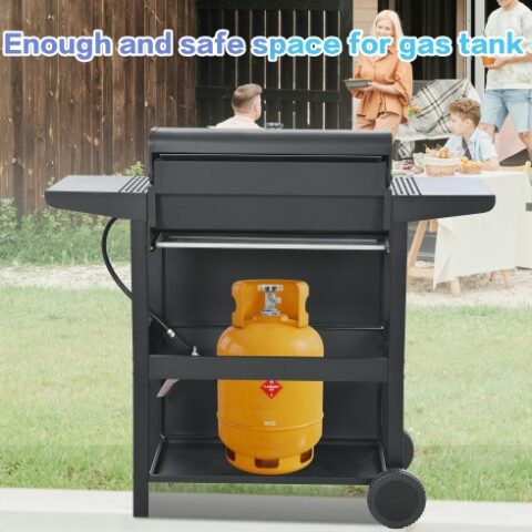 Propane Gas Grill 4 Burner Barbecue Grill, Stainless Steel 34,000 BTU Patio Garden Barbecue Grill With Two Shelves, Lid, Wheels And Bottle Opener - Image 8