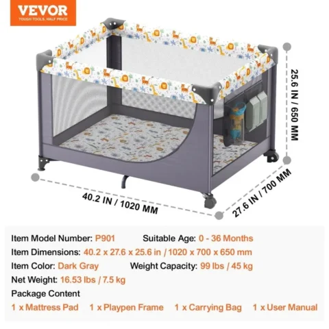 Baby Playpen Quick-Folding Portable Baby Toddler Fence Play Yard & Wheels - Image 3
