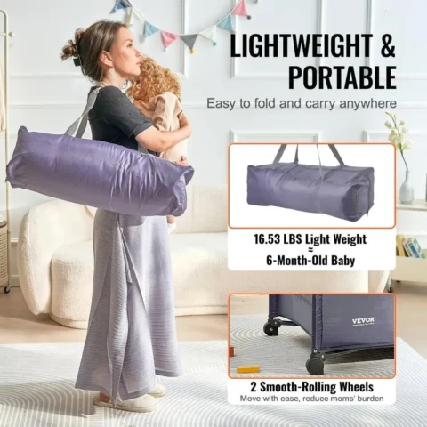 Baby Playpen Quick-Folding Portable Baby Toddler Fence Play Yard & Wheels - Image 5