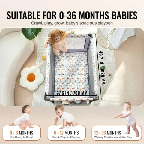 Baby Playpen Quick-Folding Portable Baby Toddler Fence Play Yard & Wheels - Image 6