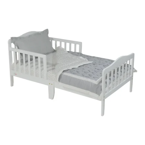 Blaire Toddler Bed, White Wooden Frame, Safety Rail, Sturdy Kids Bed - Image 3