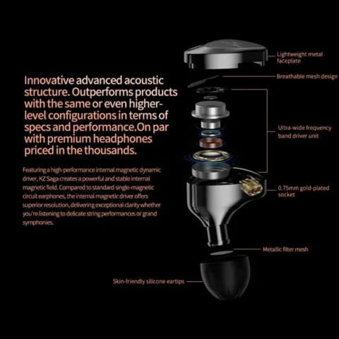 New KZ Saga Headset IEM Dynamic Driver HiFi In-Ear Earbuds Audiophile Music DJ Wired Headphones Gaming Noise Reduction Earphone - Image 4