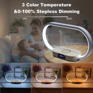 Table Top Decoration Wireless Charger with Night Light & Clock Fast Phone Charger for iPhone 16 pro max Wireless Charging Stands
