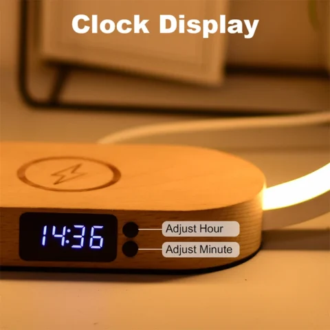 Table Top Decoration Wireless Charger with Night Light & Clock Fast Phone Charger for iPhone 16 pro max Wireless Charging Stands - Image 5