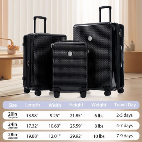 3 Piece Set Of Hard Shell Suitcases With Wheels, Light Expandable Travel Suitcase With TSA Lock - Image 6