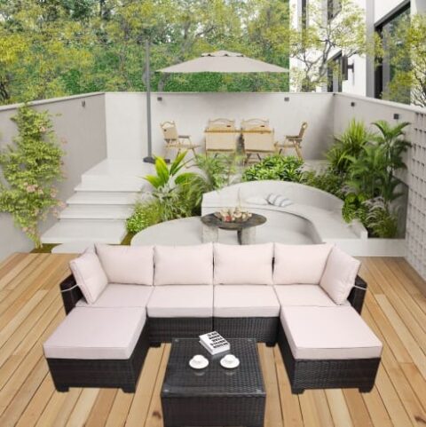 Outdoor Garden Patio Furniture 7Piece PE Rattan Wicker Cushioned Sofa Sets And Coffee Table, Patio Furniture Setoutdoor Couchoutdoor Couch Patio Furnitureoutdoor Sofapatio Couch - Image 5
