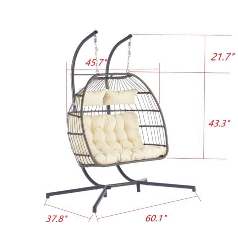 2 Person Outdoor Rattan Hanging Chair Patio Wicker Egg Chair - Image 4