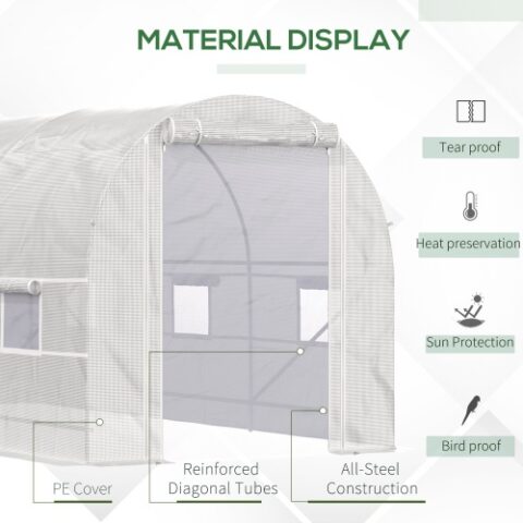 Outsunny 15 X 7 X 7 Walk-In Tunnel Greenhouse, Large Garden Hot House Kit With 6 Roll-up Windows & Roll Up Door, Steel Frame, White - Image 2