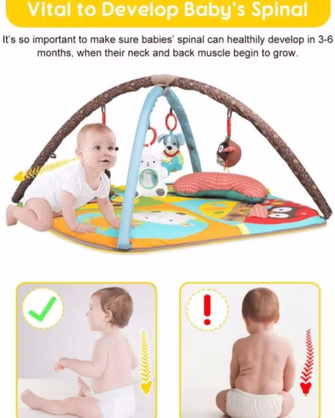 Keeygo Baby Play Mat Zoo Theme Sensory Infant Toys Keep Baby Occupied Toddler Activity Gym Develop Neck Strength