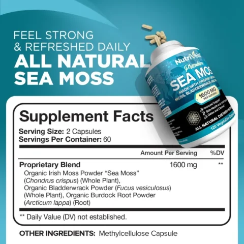 Organic Seaweed Extract Clear Skin Supplement, 1600 mg Immune Support, Skin Health and Joint Support, Detox 120 Capsules - Image 4