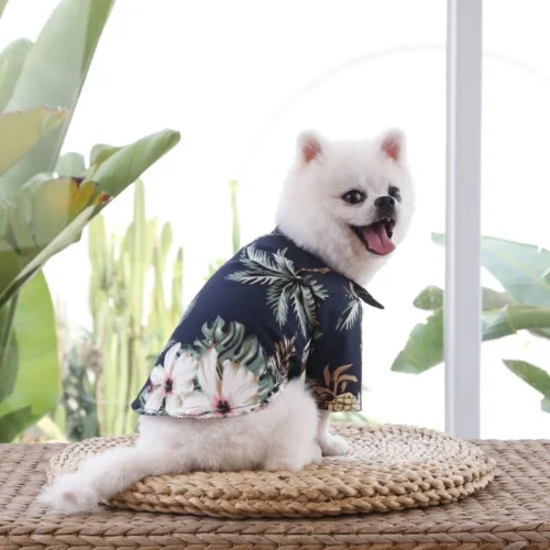 Small and medium-sized dog beach pineapple shirt Hawaiian pet dog cat golden retriever spring and summer season clothing 6