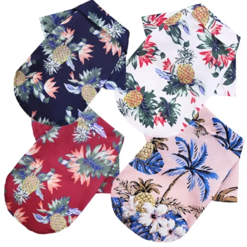 Small and medium-sized dog beach pineapple shirt Hawaiian pet dog cat golden retriever spring and summer season clothing 4